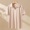 Polo de Algodão com Lapela Sem Botões para Mulheres Verão Camiseta de Manga Curta Solta Tamanho Grande Top