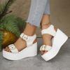 Sandalias Europeas y Americanas de Comercio Exterior para Mujer Verano Nuevo Tacón de Cuña Sandalias de Suela Gruesa Hebilla de Correa de Paja Boca de Pez Sandalias Casuales