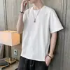 Camiseta corta de manga corta de moda estilo coreano para hombre, top de algodón puro, nuevo modelo de verano, blanco, a la moda, casual, elegante, top deportivo