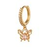 Brincos Pingente Urso Borboleta com Diamante Rosa Transfronteiriços para Mulheres, Cobre Banhado a Ouro 18K Real, Brincos Versáteis de Luxo Leve Atacado