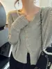 Cárdigan de Punto de Cuello V de Alta Gama Estilo Coreano para Mujer, Diseño de Primavera/Otoño, Chaqueta Corta Holgada