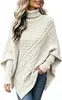 Amazon En Stock Otoño/Invierno 2026 Nuevo Suéter de Punto Trenzado con Mangas Murciélago Estilo Europeo Americano Cuello Alto Redondo Prendas de Punto tipo Capa
