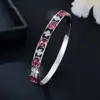 Pulsera de Trébol de Cuatro Hojas con Forma de Huevo de Rubí Estilo Lujo Ligero Transfronterizo Europeo y Americano para Mujer, Pulsera Abierta de Circonita de Alta Gama al por Mayor