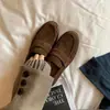 Versión de Piel de Vaca Estilo Británico Maillard Mocasines para Mujer Slip-on Persona Perezosa Tacón Pequeño Grueso Planos Retro Persona Perezosa Zapatos Pequeños de Piel