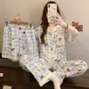 Yunduo Algodón Nuevo Lindo Pijama para Mujer 2026 Verano Delgado Manga Corta Conjunto de Tres Piezas Dibujos Animados Pony Ropa de Casa Disparo Real