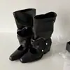 Botas Cuadradas Fruncidas Estilo Coreano First Encounter para Mujer, que Aumentan la Altura, de Media Pantorrilla con Hebilla de Cinturón, Botas de Moda Frescas de Uso Bidireccional para Verano