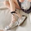 Calcetines Personalizados, Calcetines de Seda con Lazo Personalizado para Mujer, Verano Ultra-Delgados Transparentes de Encaje de Cristal Lunares Hada