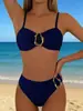 Traje de baño bikini de dos piezas con cuello halter para mujer con decoración de hebilla metálica, parte inferior de natación de cintura alta, traje de baño sexy para fotos de vacaciones en la playa