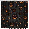 Cortina de Chuveiro de Abóbora de Halloween Cortina de Chuveiro de Abóbora Maligna Cortina de Chuveiro Preta de Outono Decoração de Banheiro Tecido Lavável Durável