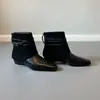 Botas de Cano Curto com Salto Escondido de 5cm e Bico Quadrado Francês para Mulheres, Botas de Cano Curto em Couro Macio com Zíper nas Costas, Novo Estilo Outono/Inverno Botas Versáteis Elegantes para Mulheres