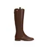 Versión de Piel de Vaca 2026 Otoño Nuevo Estilo Botas Elásticas de Punta Redonda con Cremallera Trasera Botas de Montar de Cuero Genuino Botas Largas de Tubo Alto para Mujer