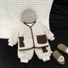 Conjunto de Ropa de Invierno de Algodón Estilo Coreano para Niños Nueva Moda Abrigo de Algodón Acolchado de Felpa Engrosado Pantalones Jogger Cálidos