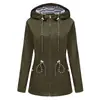 2025 Estilo Nuevo Europeo y Americano Impermeable de Manga Larga Longitud Media Cortavientos Impermeable con Capucha para Mujer Ropa para Mujer de Talla Grande Transfronteriza con Rayas