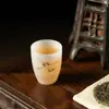 Xícara Mestra de Porcelana Jade de Gelo Pintada à Mão com Garça, Conjunto de Chá Kung Fu Doméstico Xícara de Degustação, Xícara Única de Chá Cerâmica