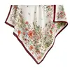 Lenço Quadrado de Sarja 90 Estilo Verão Fresco Sensação de Luxo Temperamento Lenço de Seda Estampado com Flores Tendência Feminina Temperamento