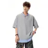Camisa Polo Patchwork Estilo Americano Falsa Duas Peças para Homem, Marca Tendência, Estilo College, Versátil, Toque de Luxo, Camiseta com Gola Polo, Casual