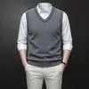 Chaleco de punto para hombre transfronterizo, estilo fino para primavera y otoño, suéter sin mangas de mezcla de lana casual de negocios para hombre, 270 gramos