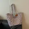 Bolsa de lona a cuadros de moda para mujer, gran capacidad, casual, bolso de hombro simple, bolso de mano diario para estudiante, a la moda