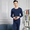 Conjunto de Ropa Interior Térmica de Otoño e Invierno para Hombre con Forro Polar, Suéter de Algodón Cuello Redondo, Capa Base Cálida, Corte Ajustado para Adultos Jóvenes