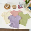 Camiseta Corta de Manga Corta con Espalda Cruzada de Moda para Niñas 2026 Verano Nuevo Estilo Coreano Color Sólido Versátil Casual para Niños