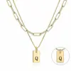 Collar Transfronterizo Europeo y Americano de Oro 18K de 6 mm con 26 Letras de Doble Capa Colgante Rectangular de Acero de Titanio Acero Inoxidable Venta al por Mayor