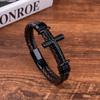 Yiwu Venda Quente Transfronteiriça Fecho Magnético Personalizado Couro Liga Cruz Pulseira Joias Atacado Feito à Mão Pulseira Masculina