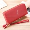Cartera de estilo coreano para mujer, cartera larga con doble flor y cremallera, con costuras, tarjetero multifuncional.
