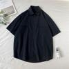 Camisa Masculina de Verão de Cor Sólida de Manga Curta Solta Japonesa Roupa de Trabalho Top de Manga Três Quartos Estilo Hong Kong Branco Camisa da Moda de Meia Manga