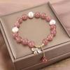 Cadena de Cristal de Fresa Natural Badu para Mujer Estilo Chino Elegante Pulsera de Cristal Flor de Durazno Abeja para Mejor Amiga
