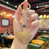 Chaveiro Corrente Garra Cheia de Diamante Argila Cerâmica Coração Chaveiro Criativo Fofo Coração de Pêssego Pingente de Bolsa de Menina Acessório de Chaveiro de Carro