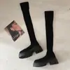 Botas altas de punto de alta elasticidad hasta la rodilla con tacón alto para mujer, novedad otoño e invierno 2026, tacón grueso, adelgazantes, versátiles, estilo calcetín, botas de moda