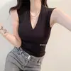 Chaleco de Punto Revelador de Pecho de Seda de Hielo Primavera y Verano 2022 Sexy Elegante para Mujer Sin Mangas Ajustado con Tirantes para Llevar por Encima
