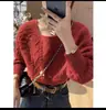 Suéter de Manga Larga Tipo Farol con Trenzas Otoño e Invierno Estilo Holgazán Holgado Ropa Exterior Camisa Base Suéter Top de Cuello Cuadrado para Mujer