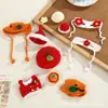 Chapéus de lã mini fofos feitos à mão em crochê, toucas de tricô com tema de frutas, acessórios para roupas de boneca, materiais para artesanato DIY