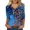 Camiseta Informal con Estampado para Mujer, Cuello en V, Manga 3/4, Transfronteriza de Amazon 2026 en Stock