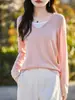 Camisa Base Falsa de Duas Peças para Mulheres, Novo Estilo Primavera e Outono 2026, Tricô Fino de Lã, Blusa de Manga Longa com Gola Redonda e Color-Blocking