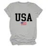 Amazon eBay site independente moda casual versátil feminina bandeira dos EUA estrela de cinco pontas gola redonda manga curta camiseta