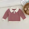 Conjunto de Tricô 100% Algodão para Meninos e Meninas Estilo Coreano Personalizável Estilo Simples Suéter de Listras Finas Suspensórios Calças Harem