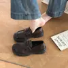 Mocasines de suela gruesa estilo universitario para mujer, 2026 piel marrón con hebilla, punta poco profunda, modernos y cómodos, estilo retro versátil