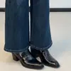 Mocasines retro de piel de oveja estilo británico, punta cuadrada, tacón grueso, para mujer, sin cordones, versátiles para ir al trabajo, zapatos planos de boca profunda, zapatos pequeños de piel