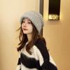 Gorro de Lana Tejido de Circunferencia de Cabeza Grande para Mujer Otoño e Invierno Cálido Gorro de Pila Ins Que Muestra la Cara Pequeña Versátil Gorro para el Frío Trendy y a la Moda
