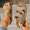 Sandalias Planas Casuales de Verano para Mujer Sandalias de Corcho Zapatos de Playa para Mujer Sandalias Abiertas con Doble Hebilla para Mujer