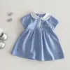 Vestido de Estilo Preppy para Niñas 2026 Nuevo Verano Cuello Baby Doll Vestido de Princesa de Dibujos Animados Vestido Estilo Coreano para Niños