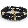 Conjunto Criativo Distinto de Duas Peças com Coroa Alta Tecida Preta Fosca Acessórios de Pulseira para Homens