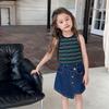 Aimo Beibei Chaleco a Rayas para Niños Estilo Verano Mediano y Grande para Niñas Estilo Coreano Camiseta sin Mangas a Rayas de Color