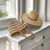 Sombrero de Paja Transfronterizo Bolso de Paja Set de Dos Piezas Sombrero para el Sol Gran Capacidad Bolso Tote Rayado Bolso de Hombro Bolso de Playa Tienda de Fábrica