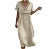 Amazon 2026 Europa Transfronterizo Primavera Verano Nuevo Elegante Casual Cuello en V Color Sólido Vestido para Mujer