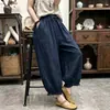 Calças de lanterna estilosas em algodão e linho retrô, emagrecedoras e de corte solto, calças casuais curtas, calças florais de renda femininas versáteis e da moda