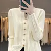 Nuevo Estilo de Primavera Tejido de Punto Canalé de Lana Artificial de Manga Larga para Mujer, Top Exterior Holgado de Estilo Coreano con Abertura Simple para Mujer