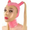 Casco de Cabeza de Látex para Mujer Peluca Trenzas Doradas Máscara de Goma Disfraz de Cosplay para Club Rosa Doble Combinación